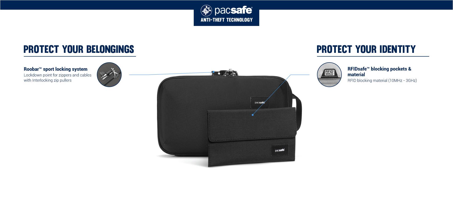 Системы защиты органайзера Pacsafe RFIDsafe gadget pouch